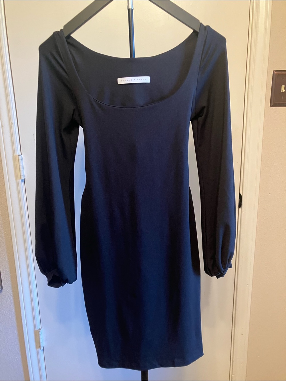 Susana Monaco Long Sleeve Tie Back Bodycon Mini Dress Navy Blue - Size XS
